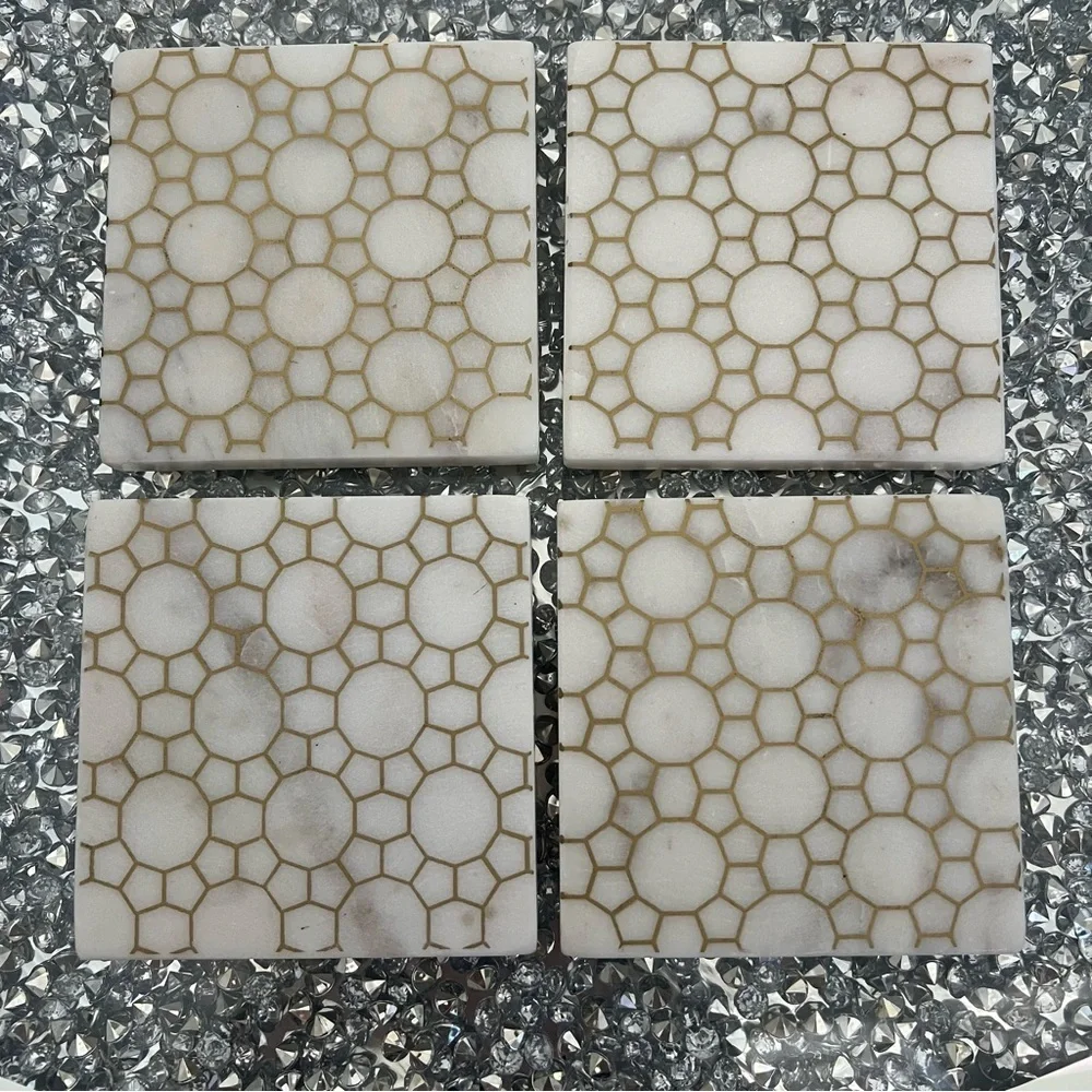 Home Decor Marble Square Coasters Real Natural White Stone Luxury Christmas 4
